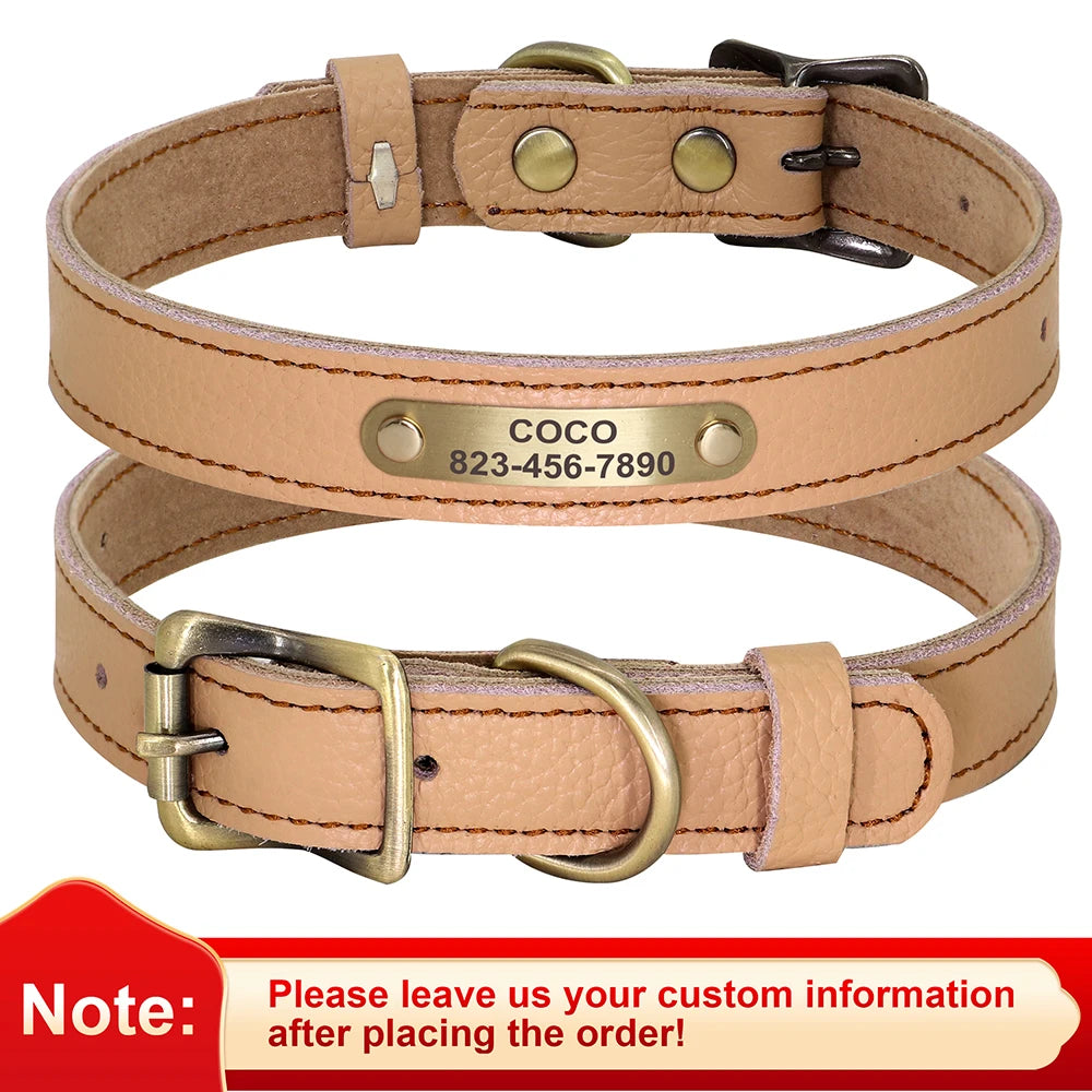 Personalized Genuine Leather Pet Puppy Collar For Small Dogs Cats