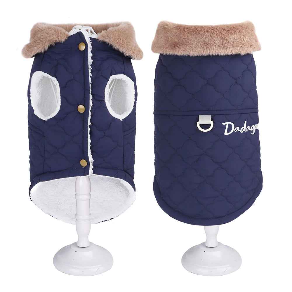Winter Dog Coat with Fur Collar – Waterproof Warm Jacket for Small & Medium Dogs