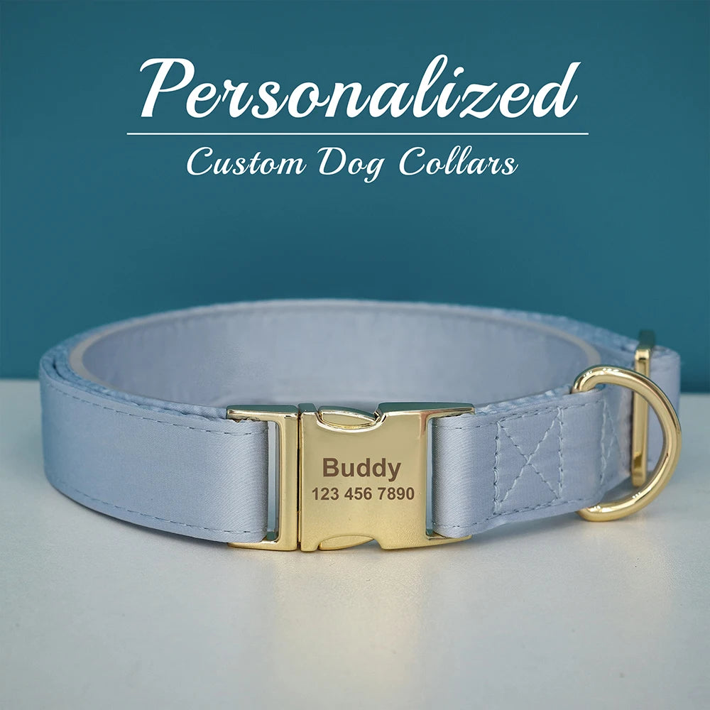 Personalized Silk Dog Collar with Bowtie & Flower – Custom Engraved ID Tag | Adjustable Wedding Collar for Small, Medium & Large Dogs