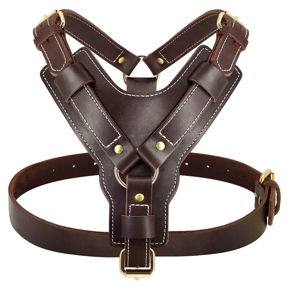 Durable Large Dog Harness Genuine Leather Dog Vest Harnesses Adjustable Quick Control With Handle Pet Supplies For Labrador