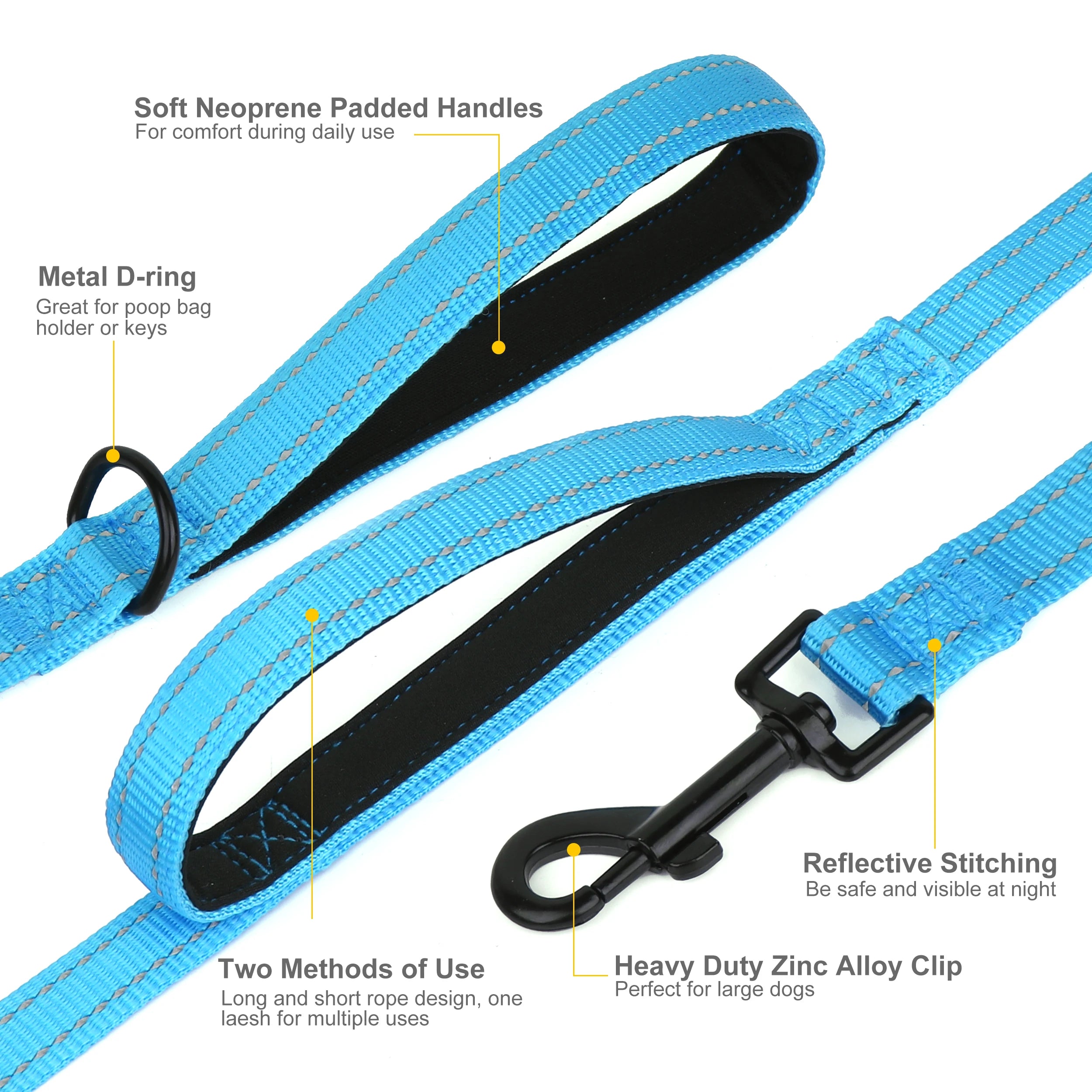 5ft Double Handle Nylon Padded Dog Leash – Reflective Training & Walking Lead for Medium Large Dogs