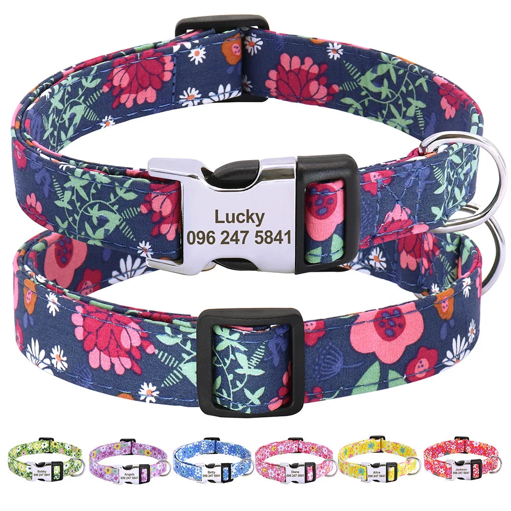 🎨 Personalized Nylon Dog Collar – Free Engraving, Adjustable Fit for Small to Large Dogs