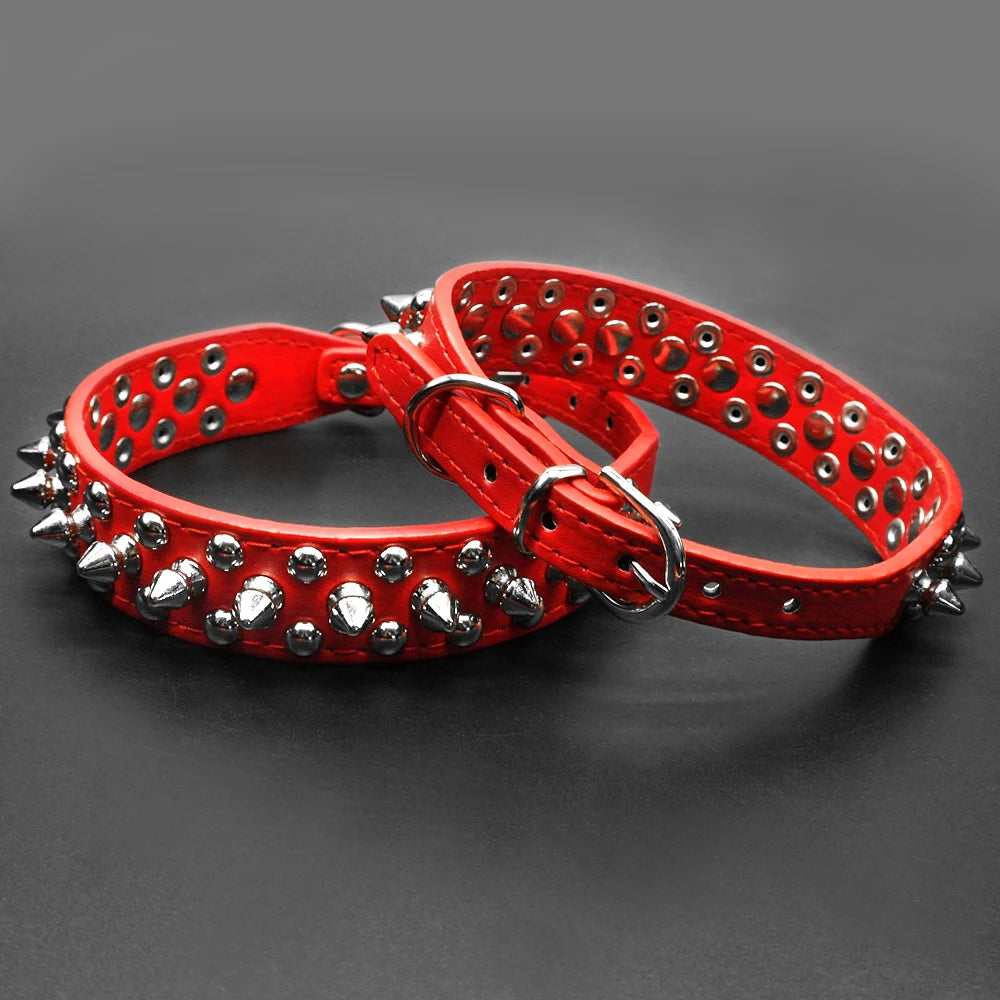 Spiked Studded Leather Dog Collar – Adjustable Anti-Bite Bulldog Collar for Small, Medium & Large Dogs