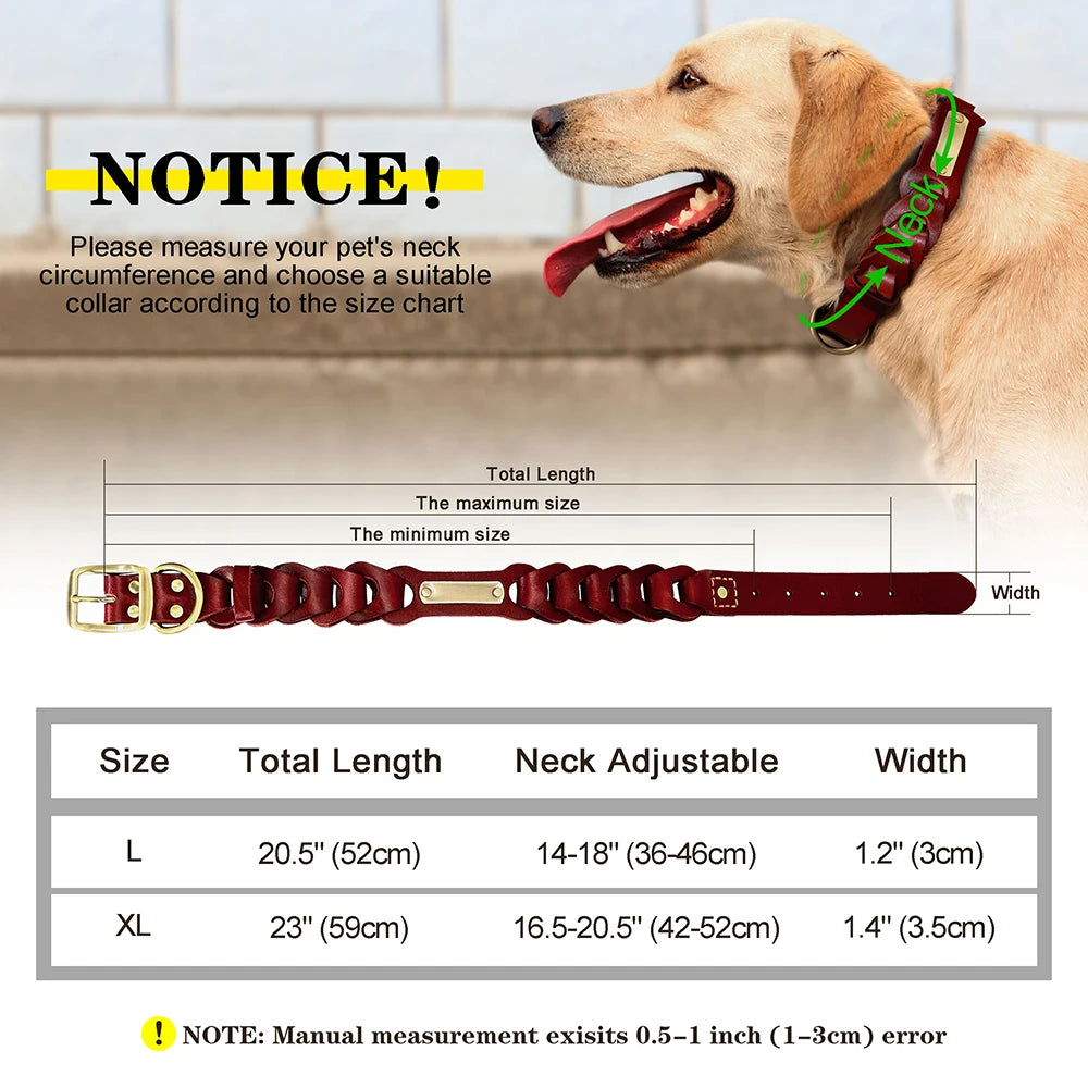 Custom Engraved Leather Dog Collar – Personalized Nameplate for Medium & Large Dogs