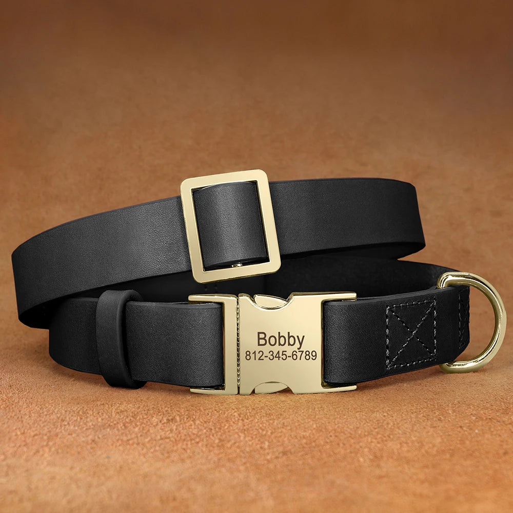 Personalized Dog Collar Free Engraved Dog Leather Collars Customized Pet Buckle Collar For Small Medium Large Dogs Bulldog Pug