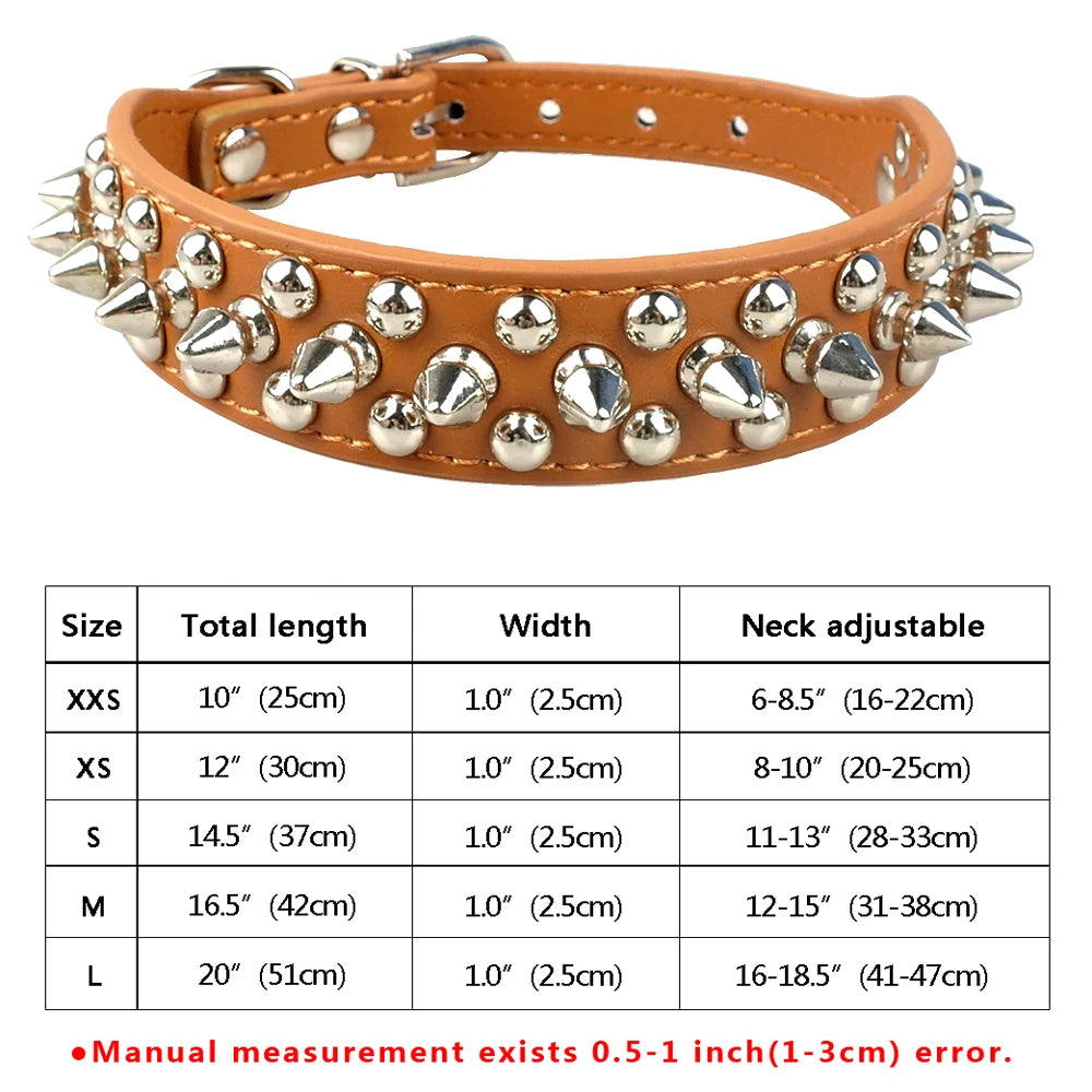 Spiked Studded Leather Dog Collar – Adjustable Anti-Bite Bulldog Collar for Small, Medium & Large Dogs