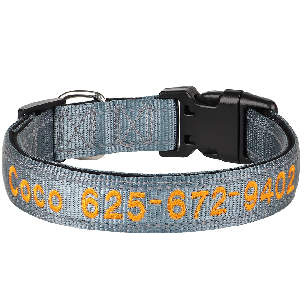 🦴 Custom Embroidered Reflective Dog Collar – Personalized Pet ID Name Nylon Collar for Small, Medium & Large Dogs