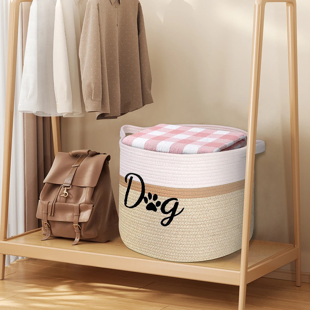 Durable Foldable Dog Toy Storage Basket – Pet Organizer Bin (Pink/Brown/Grey)