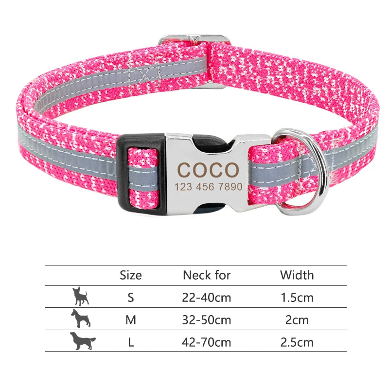 Personalized Nylon Dog Collar with Engraved Nameplate – Custom ID Tag for Small, Medium & Large Dogs