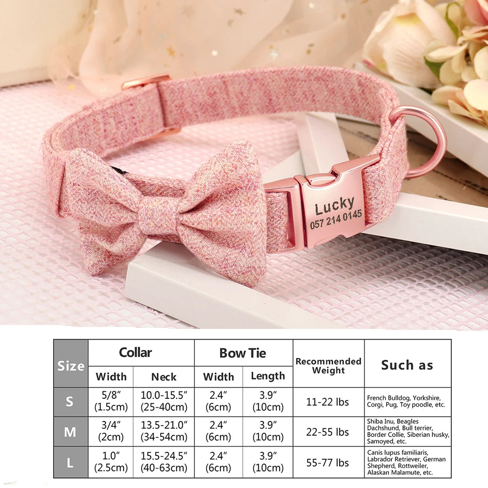 Custom Bowtie Dog Collar – Personalized Floral ID Tag with Engraved Name & Phone Number