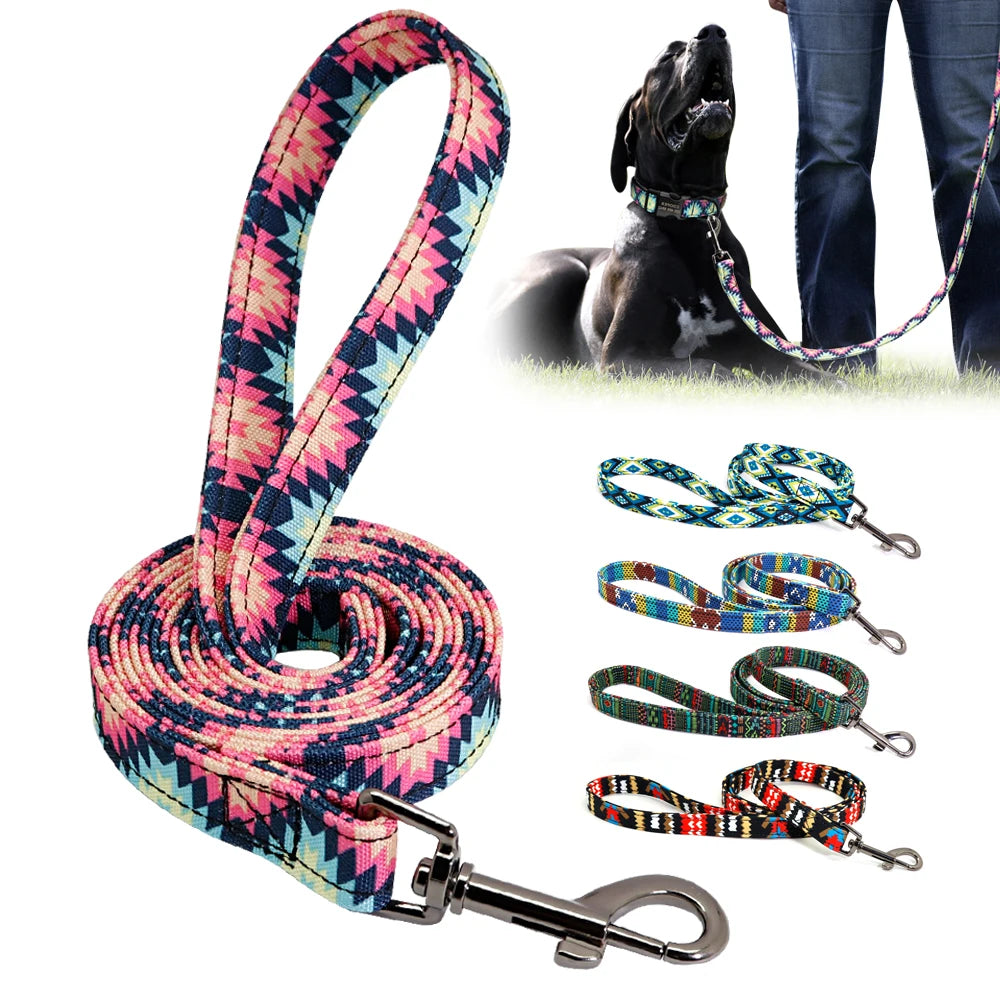 Durable Nylon Printed Dog Leash – 5 Colors Rope Lead for Small, Medium & Large Dogs (Walking, Training & Running)