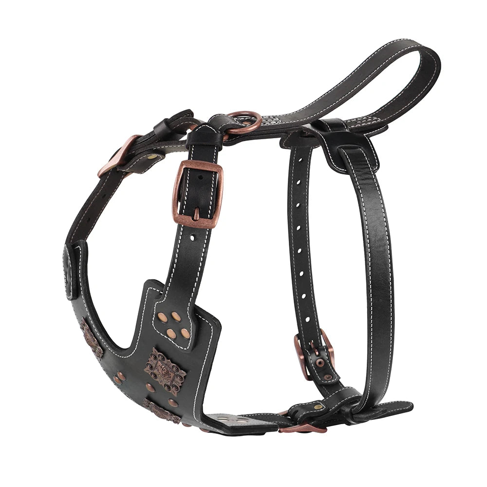 Real Leather Large Dog Harness – Durable Genuine Leather Dog Vest with Handle for German Shepherd, Pitbull, Bulldog & Big Dogs