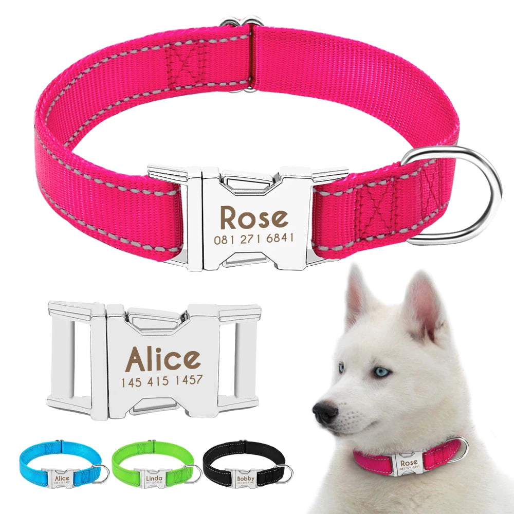 Adjustable Personalized Dog Collar – Custom Engraved Nylon Pet ID Collar | For Small, Medium & Large Dogs