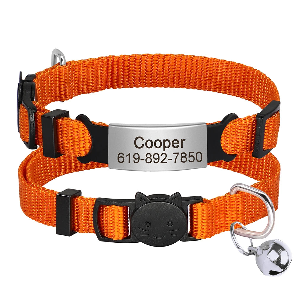 Personalized Nameplate Cat Collar – Custom Engraved Safety Collar with Bell for Cats & Kittens