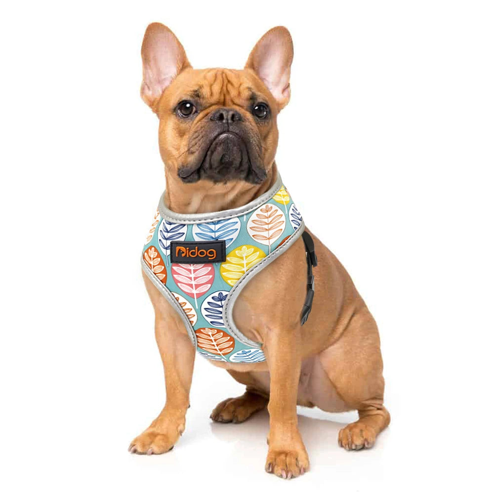 Fashion Printed Nylon Dog Harness Reflective French Bulldog Pug Harness Dog Vest For Small Medium Dogs Cats Walking Training