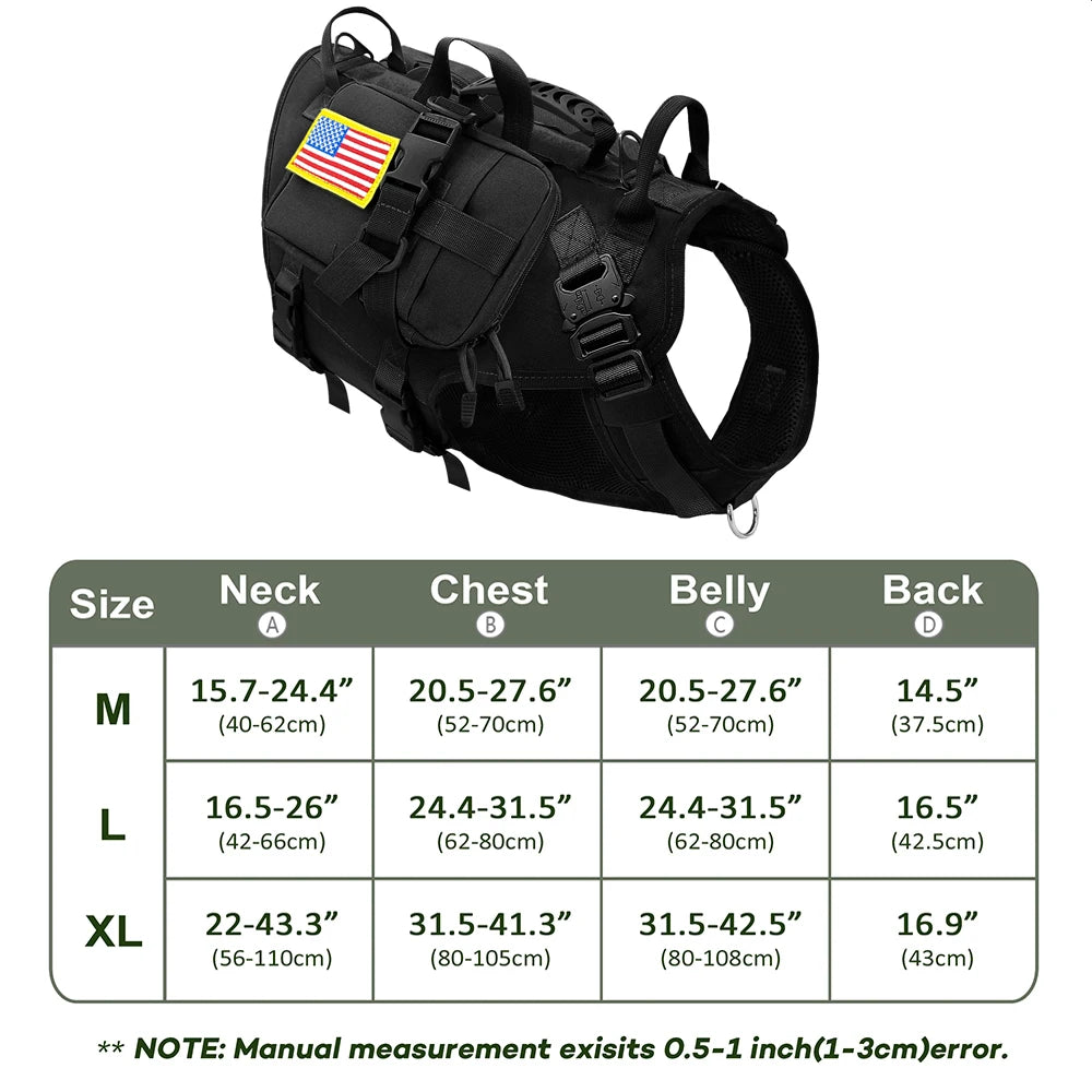 Tactical Dog Harness & Leash Set – Military MOLLE Vest for Large Dogs