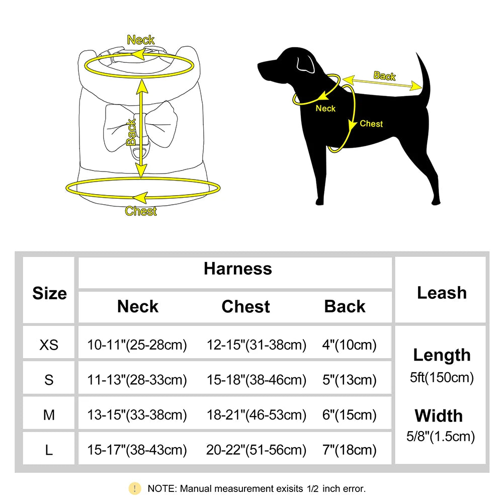 Soft Warm Dog Harness & Leash Set with Bowknot – Cute Vest Outfit for Small & Medium Dogs & Cats