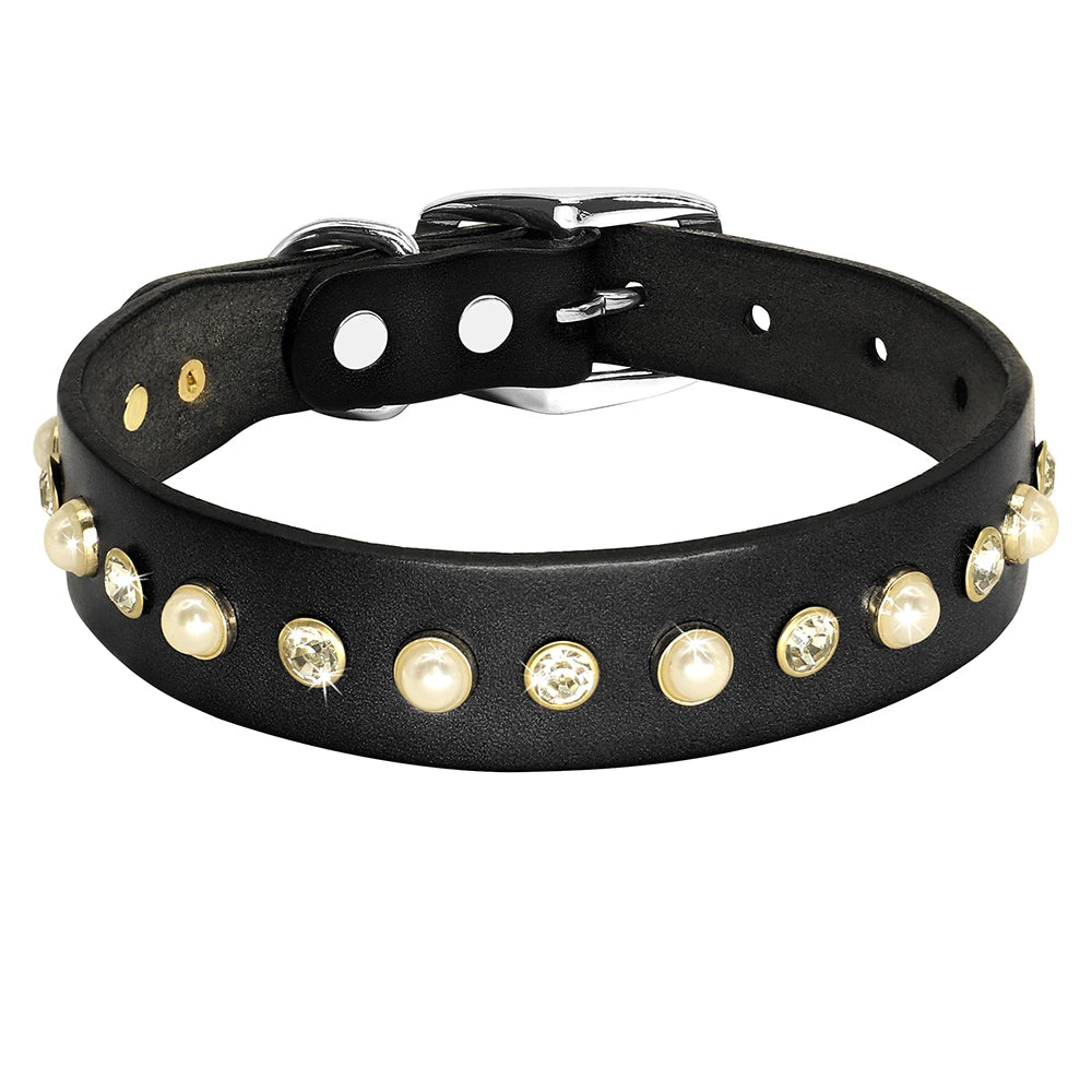 Genuine Leather Bling Collar & Leash Set – For Small & Medium Pets