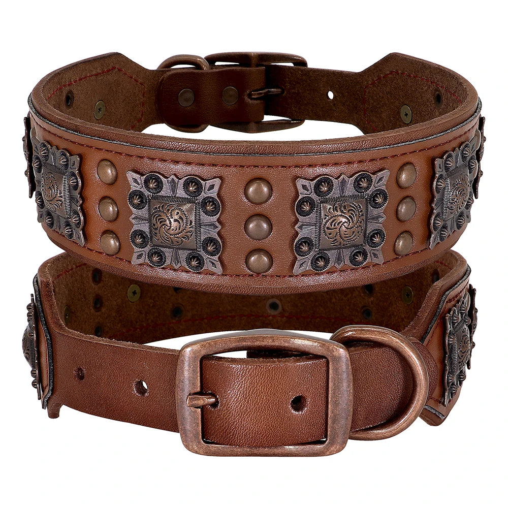 Durable Spiked Genuine Leather Dog Collar for Medium & Large Dogs – Pitbull Bulldog Adjustable Pet Collar