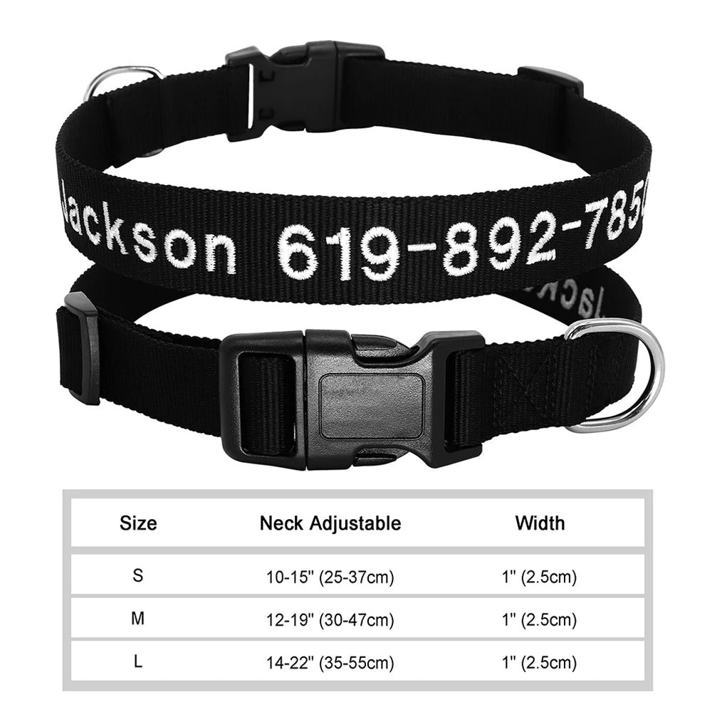 Personalized Embroidered Nylon Dog Collar – Custom Name & Phone ID – For Small, Medium & Large Dogs
