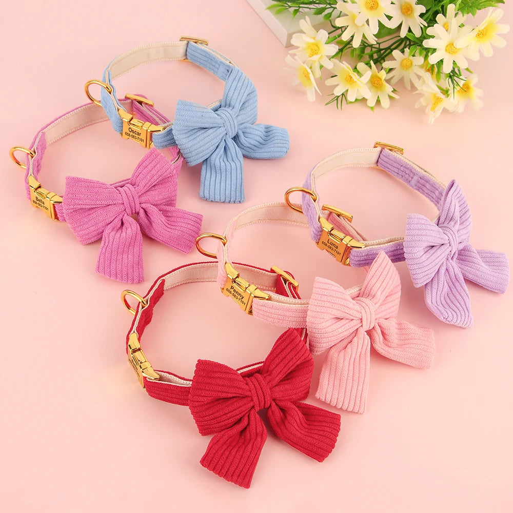 🎀 Personalized Dog Collar with Big Bowtie – Cute, Stylish & Custom Engraved