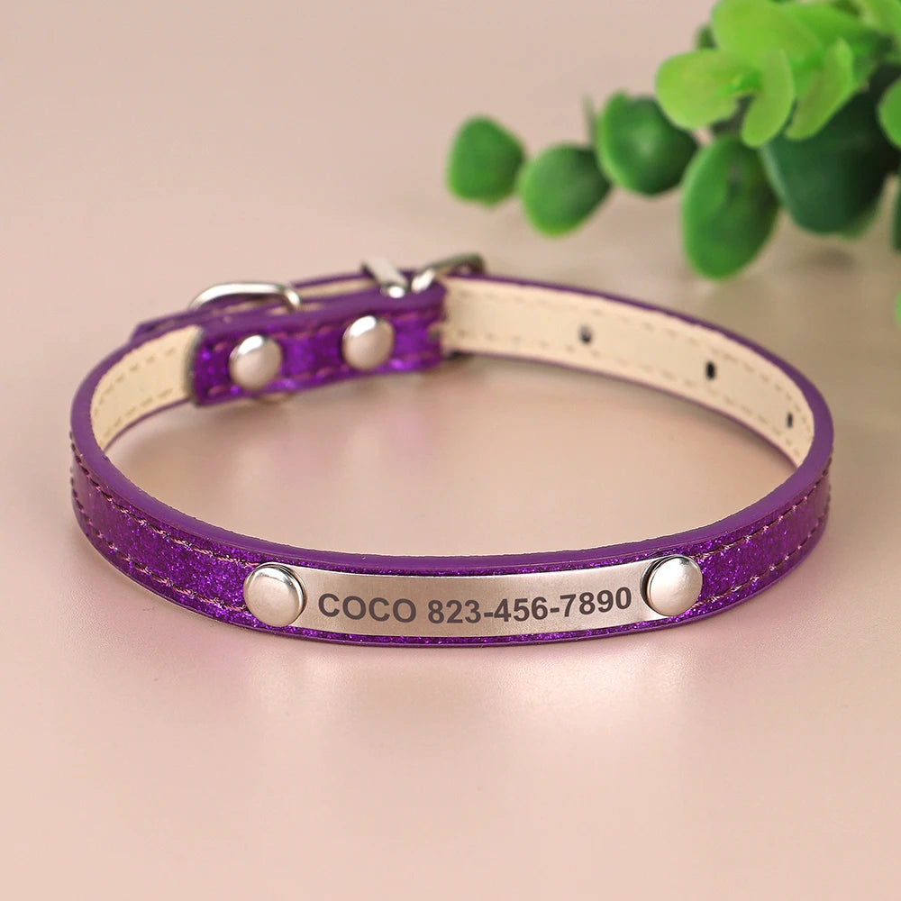 ✨ Personalized Glitter Pet Collar – Custom Engraved ID for Dogs & Cats ✨