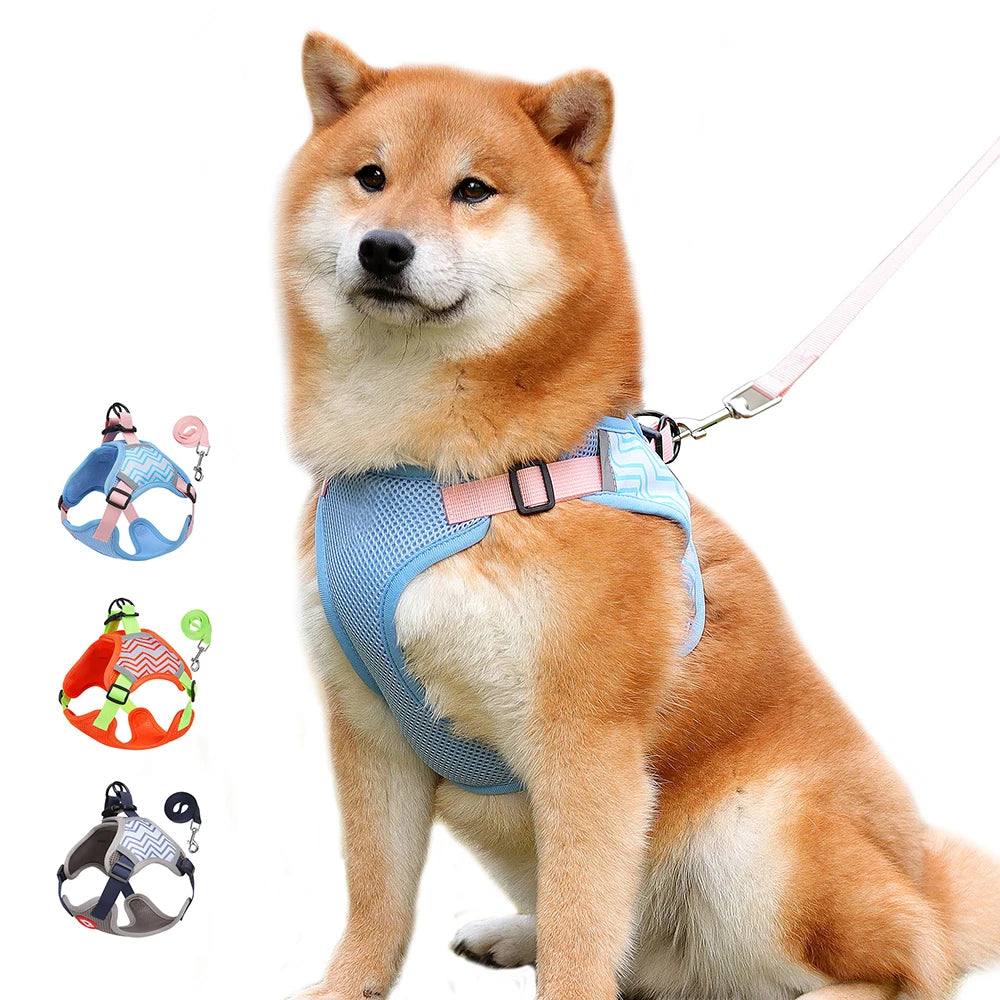 Reflective Dog Harness And Leash Set Adjustable Pet Puppy Harness Vest For Small Medium Dogs Walking Dog Accessories 150cm Leash