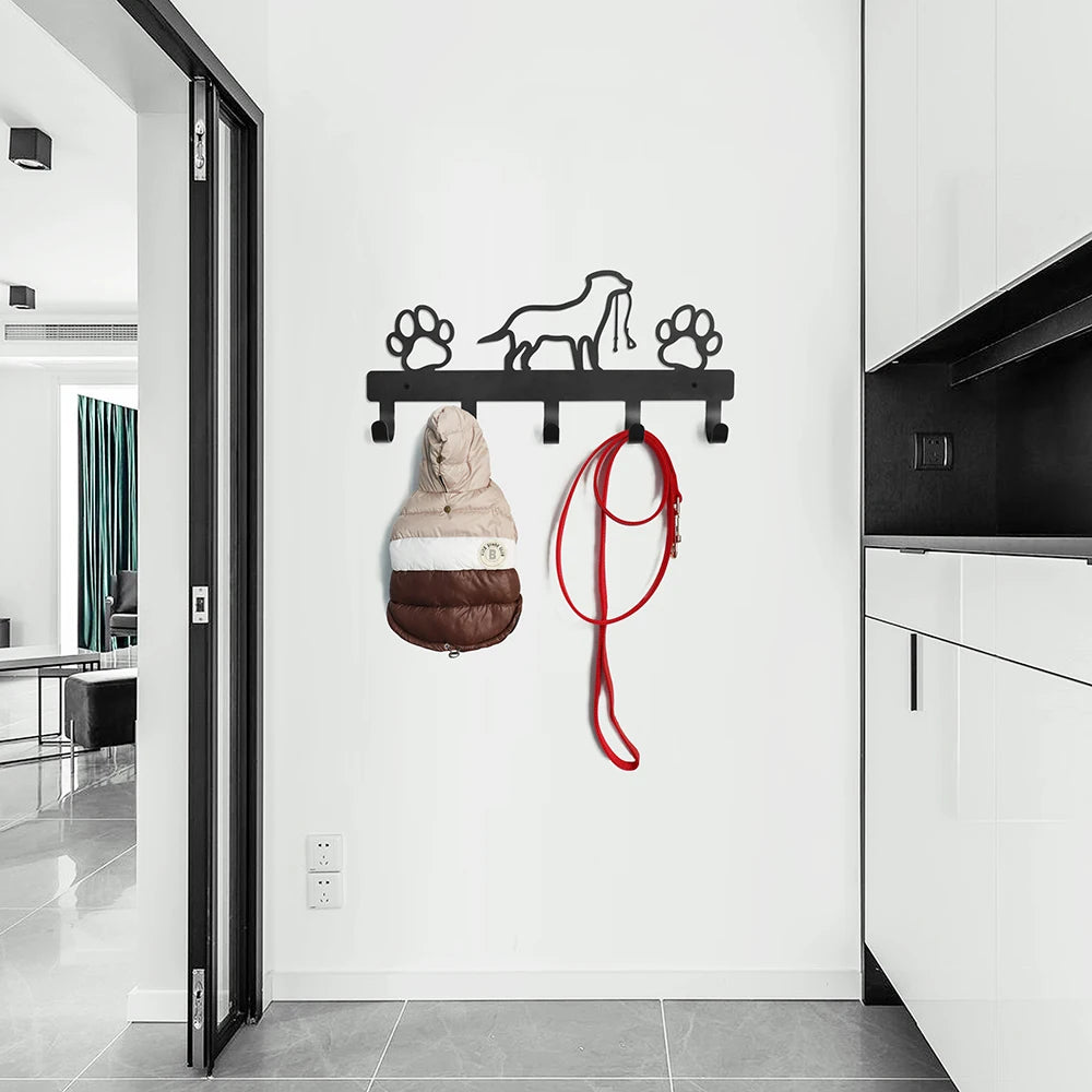 Metal Dog Leash & Key Holder Wall Rack – 4/5/7 Hooks Organizer with Free Nails