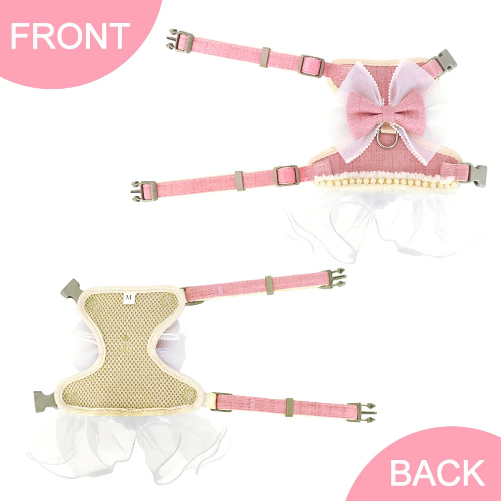 Princess Dog Cat Harness And Leash Set Lace Bowknot Pet Harness Chest Strap Dress For Fashion Chihuahua Cats Accessories