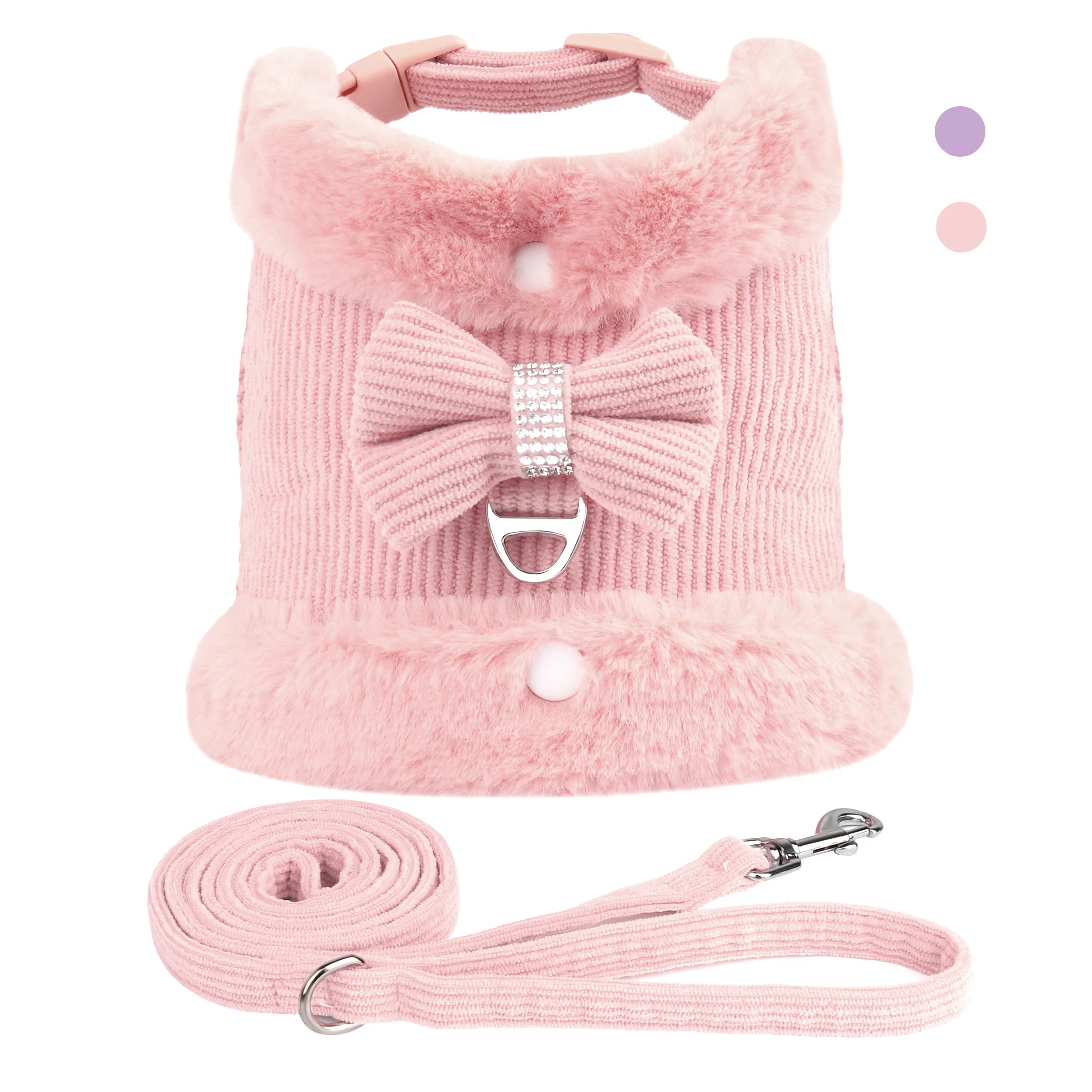 Soft Warm Dog Harness & Leash Set with Bowknot – Cute Vest Outfit for Small & Medium Dogs & Cats