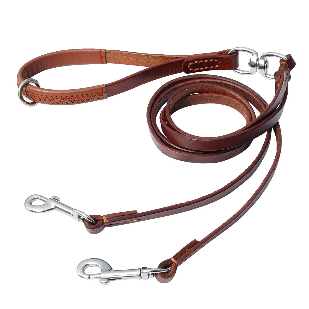 Double Dog Leash – Genuine Leather with 360° Swivel
