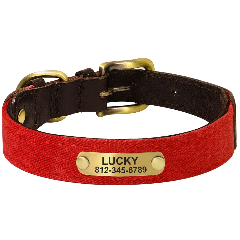 Personalized Dog Collars PU Leather Pet ID Collars Custom Engraved Nameplate Tag Adjustable For Small Medium Large Dogs