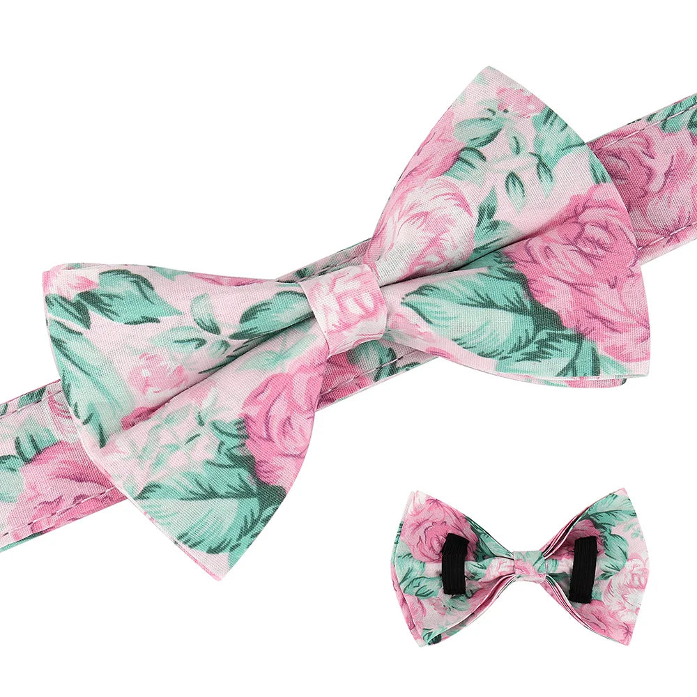 Personalized Flower Dog Collar with Bowtie – Free Engraving, Adjustable Sizes