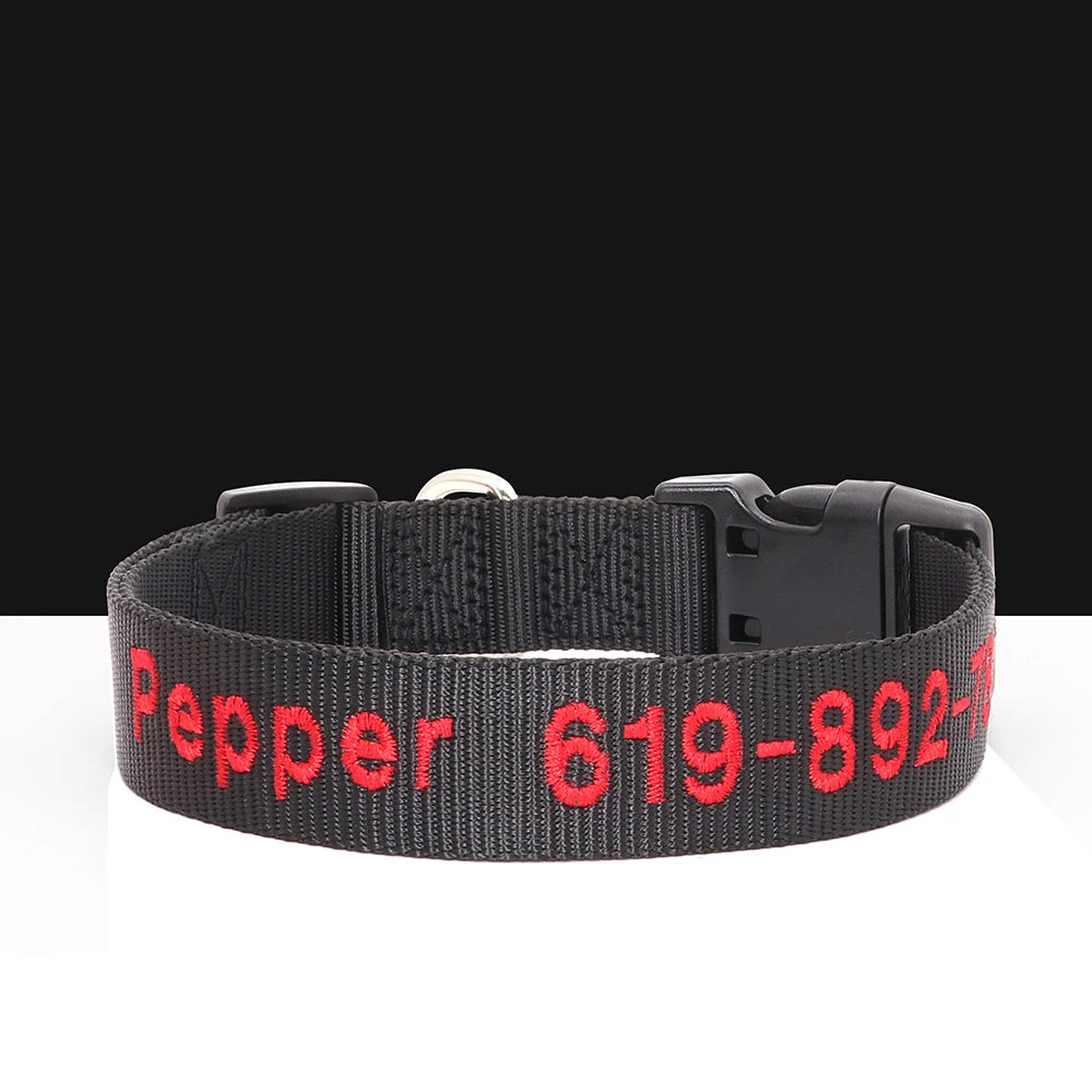 Custom Embroidered Nylon Dog Collar – Personalized Name & Phone Number – Adjustable ID Collar for Small, Medium & Large Dogs