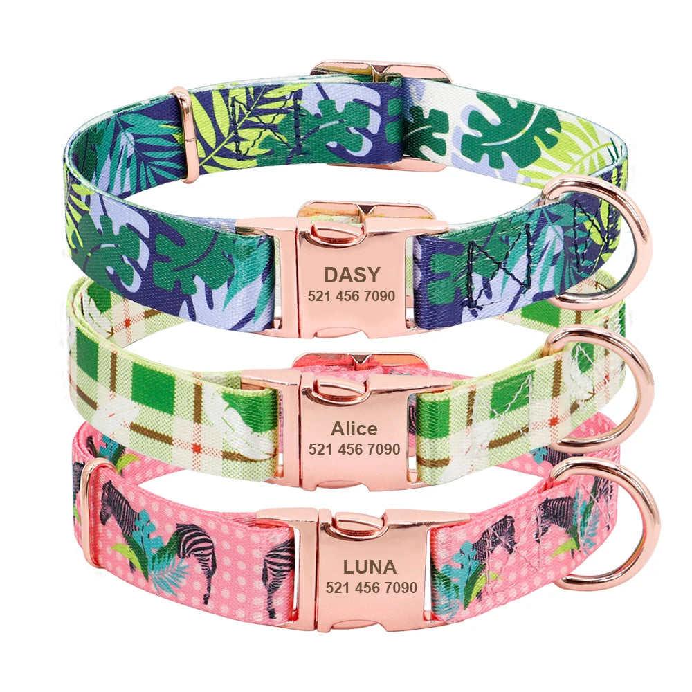 Personalized Dog Collar with Engraved Nameplate – Custom Nylon Collar for Dogs & Cats (S/M/L Sizes)