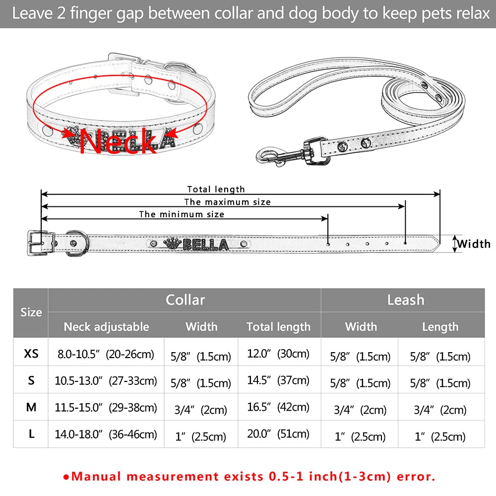 ✨ Personalized Bling Dog Collar & Leash Set – Custom Name with Rhinestones for Small & Medium Pets ✨