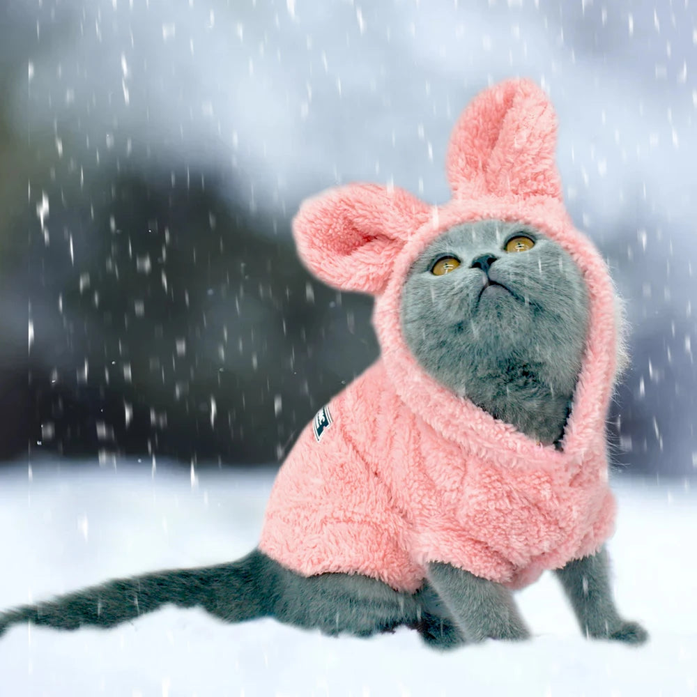 Warm Cat & Puppy Winter Coat – Soft Fleece Jacket Costume for Small & Medium Pets (Pink/Gray, S–2XL)