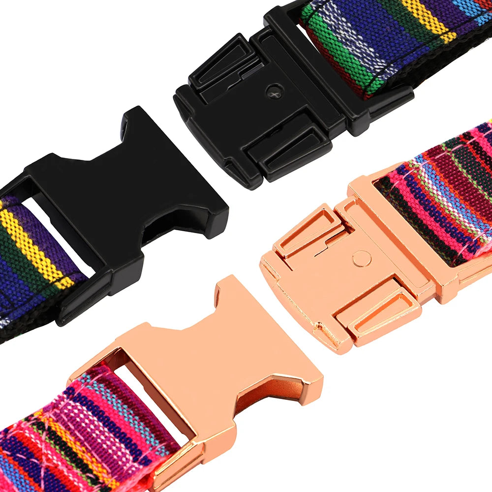 Nylon Dog Collar Colorful Pet Buckle Collar Anti-lost Nameplate ID Tag Adjustable For Small Medium Large Dogs S-L