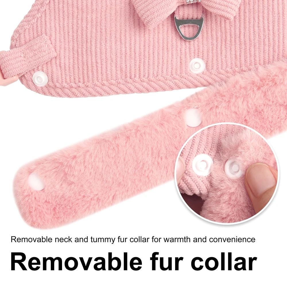 Soft Warm Dog Harness & Leash Set with Bowknot – Cute Vest Outfit for Small & Medium Dogs & Cats