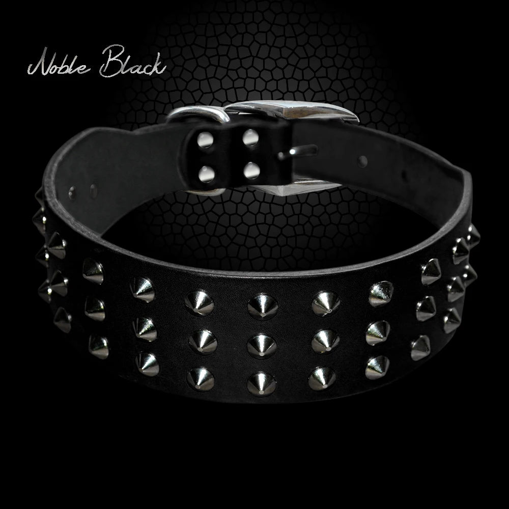 Spiked Studded Leather Dog Collar – Adjustable Anti-Bite Bulldog Collar for Small, Medium & Large Dogs