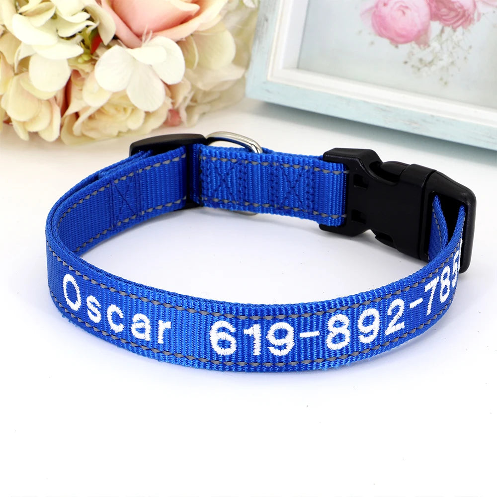 Reflective Personalized Nylon Dog Collar – Custom Embroidered ID Name & Phone – Reflective Adjustable Collar for Small, Medium & Large Dogs