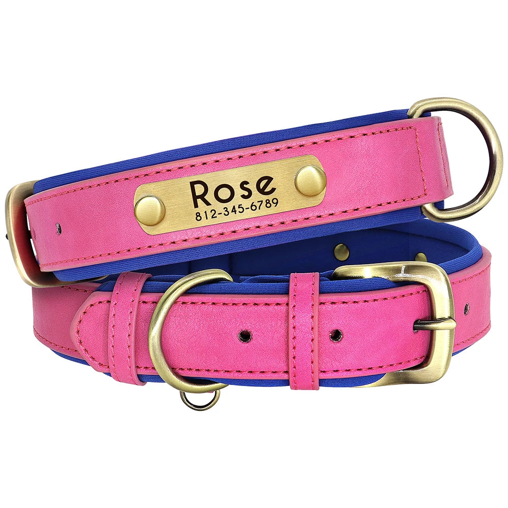 Custom PU Leather Dog Collar – Free Engraving | Adjustable Personalized Pet ID Tag for Small, Medium & Large Dogs