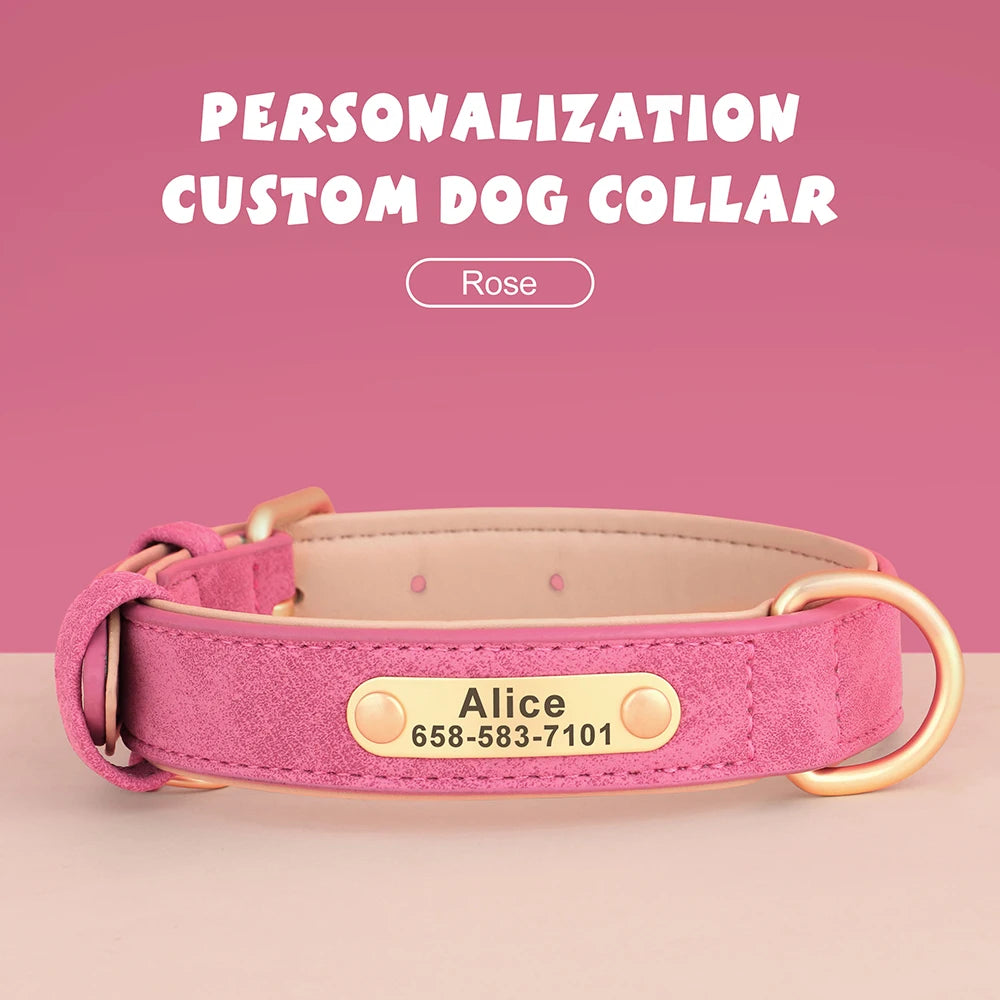 🐾 Personalized PU Leather Dog Collar – Custom Engraved Nameplate ID Tag 🐶