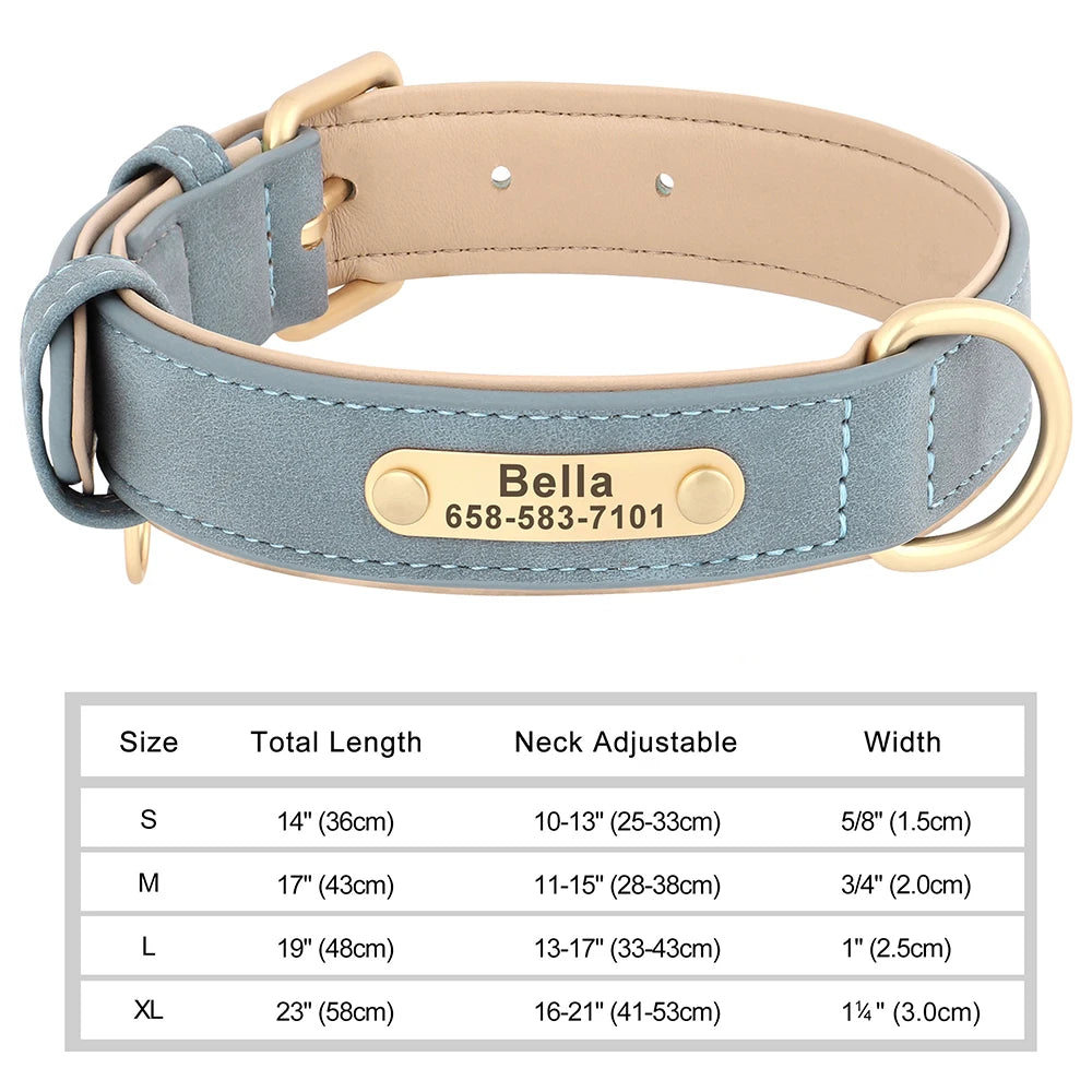 🐾 Personalized PU Leather Dog Collar – Custom Engraved Nameplate ID Tag 🐶