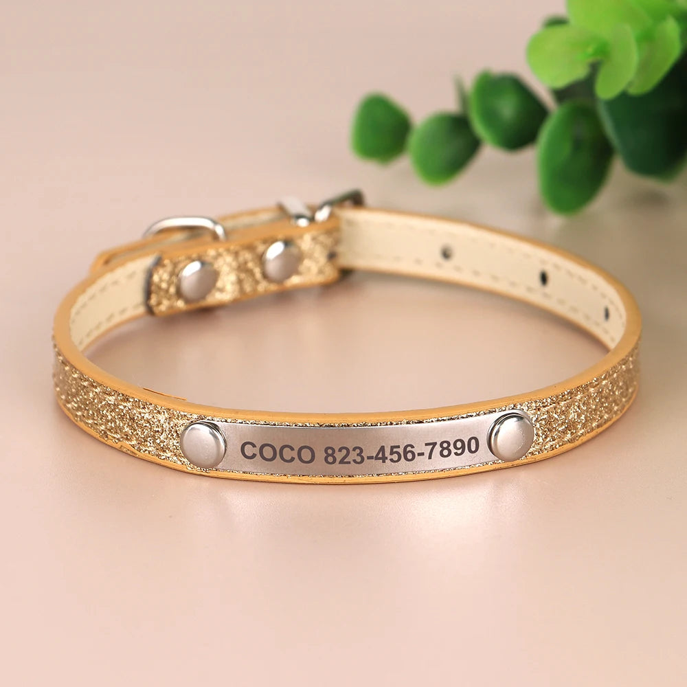 Anti-Lost Personalized Cat Collar with Engraved ID Nameplate – Bling Collar for Cats & Small Dogs