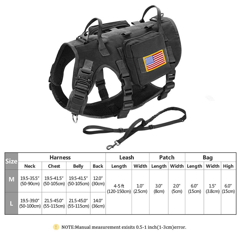 Tactical Dog Harness & Leash Set – Military MOLLE Vest for Large Dogs