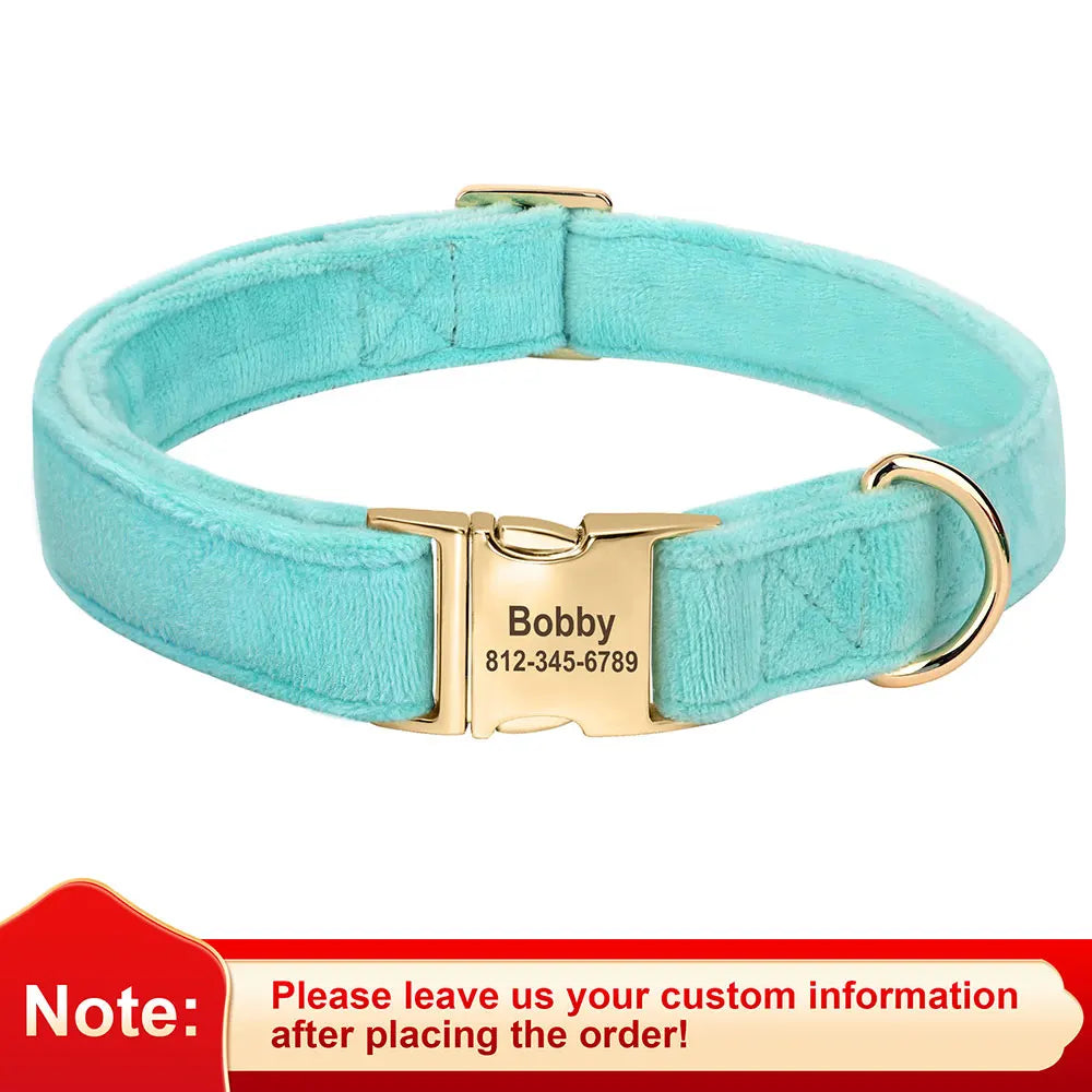 Custom Velvet Dog Collar – Personalized ID Tag – Adjustable for Small, Medium, and Large Dogs