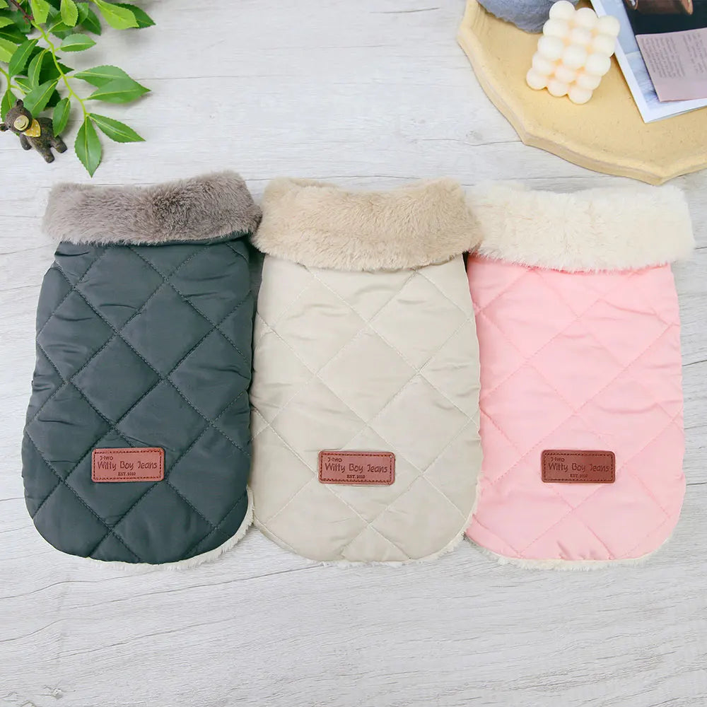 Winter Dog Coat with Fur Collar – Waterproof Warm Jacket for Small & Medium Dogs