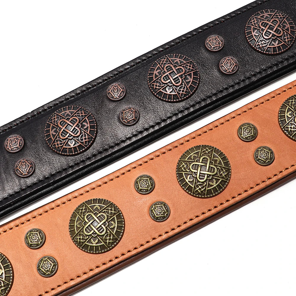 Genuine Leather Dog Collar – Vintage Studded Design, Adjustable for Medium & Large Dogs (Bulldog, Husky, Labrador)