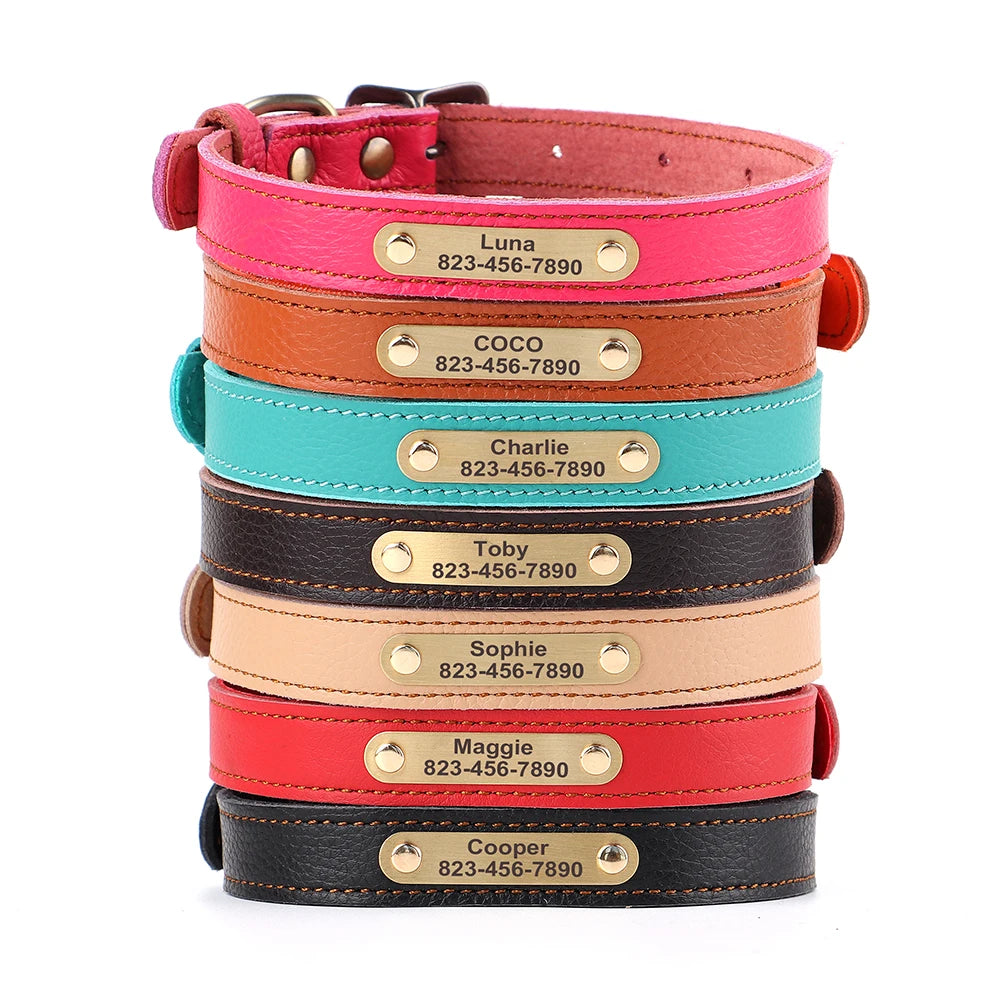 Personalized Genuine Leather Pet Puppy Collar For Small Dogs Cats
